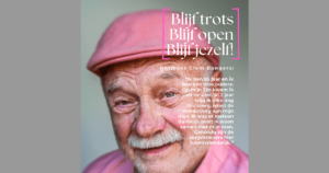 Folder van gemeente Arnhem en Vizier over roze ouderen met ambassadeur Clem Bongers